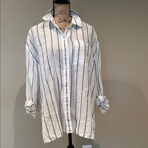 Striped linen  White and Blue Women’s Shirt